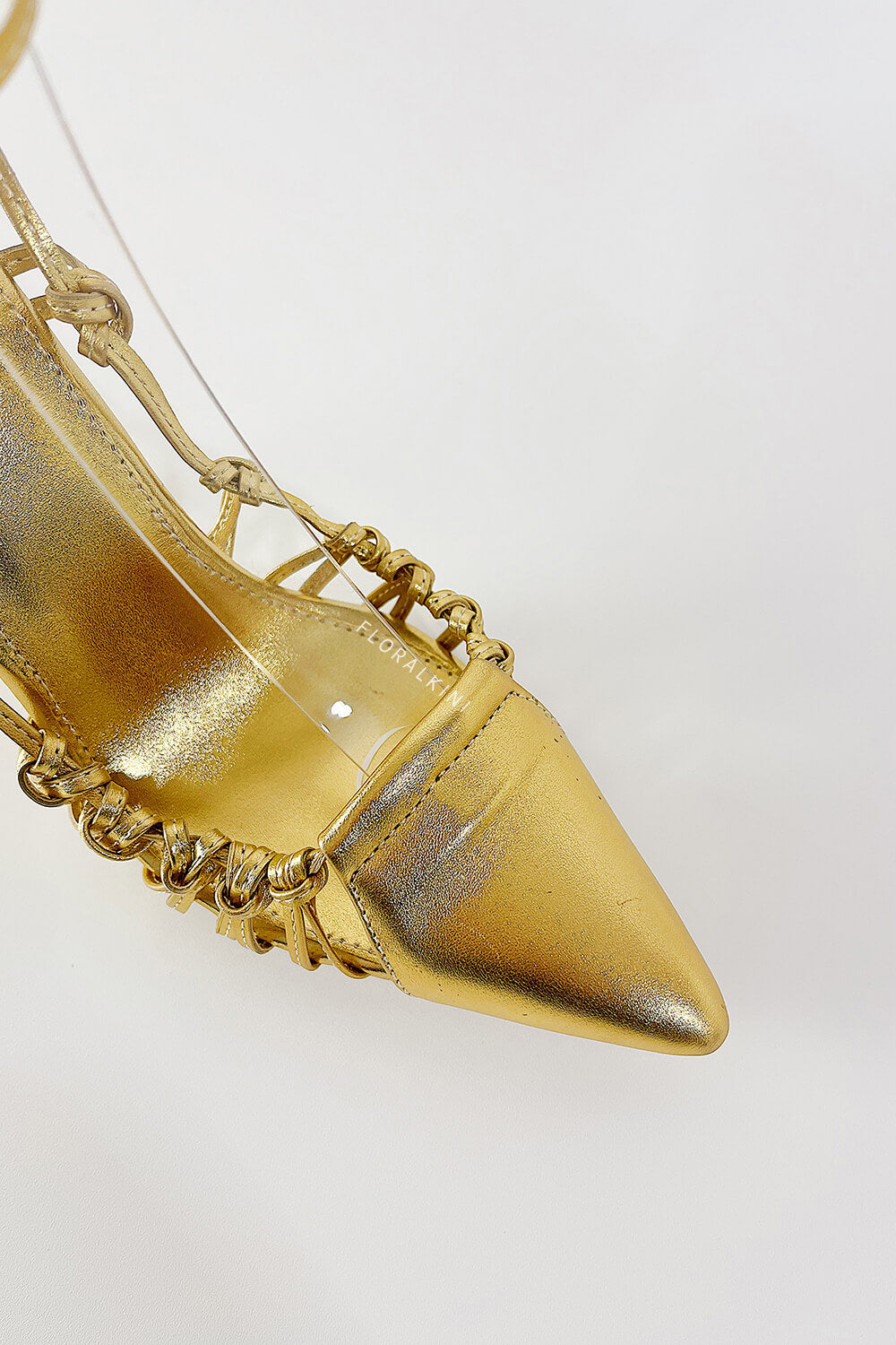 Metallic Gold Lace Up Pointed Toe Stiletto Heeled Sandals