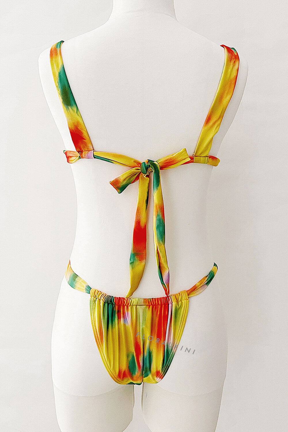 Multicolor Ombre Knot Front Strappy Bikini Set