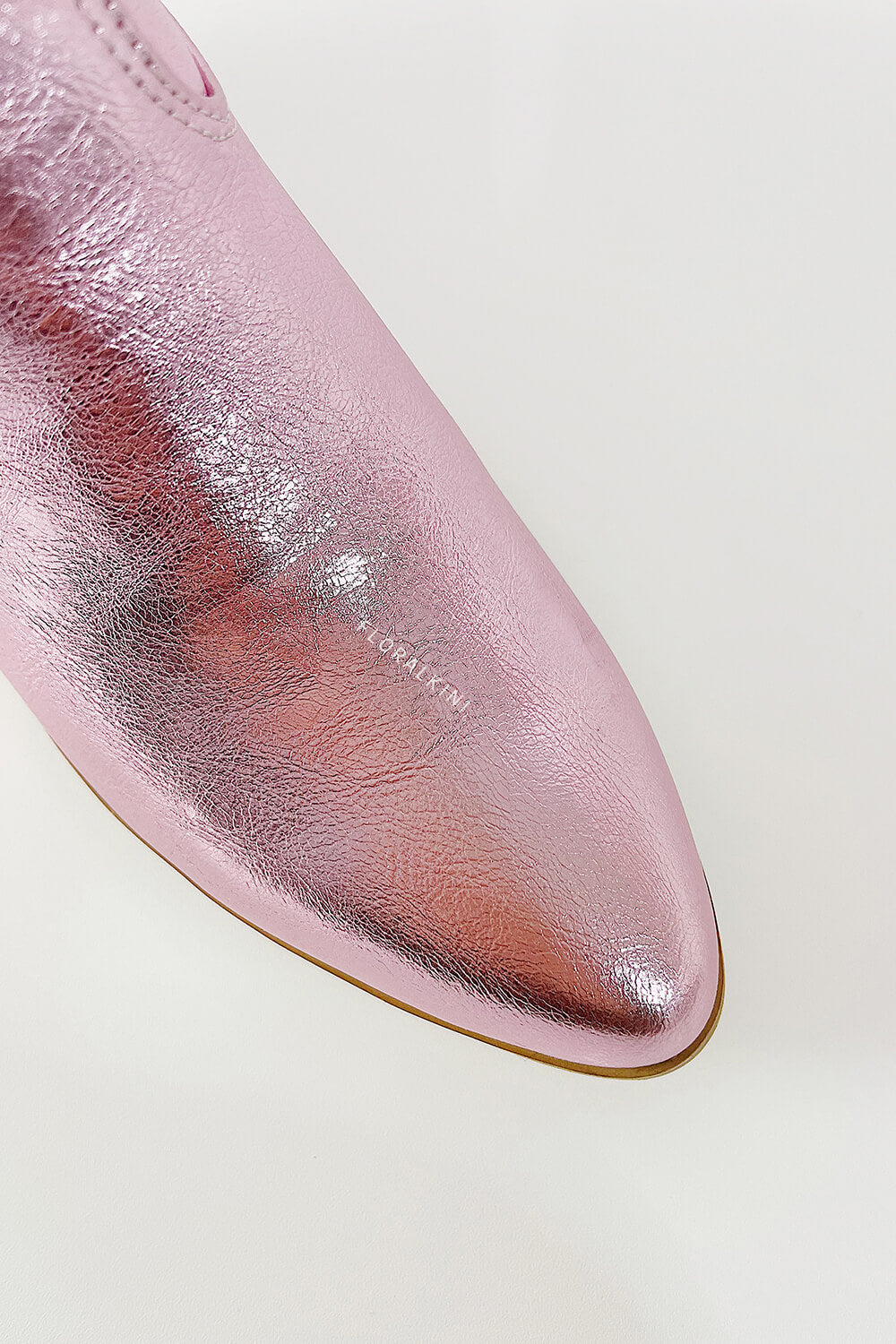 Metallic Western Cowboy Pointed Toe Block Heeled Ankle Boots - Pink