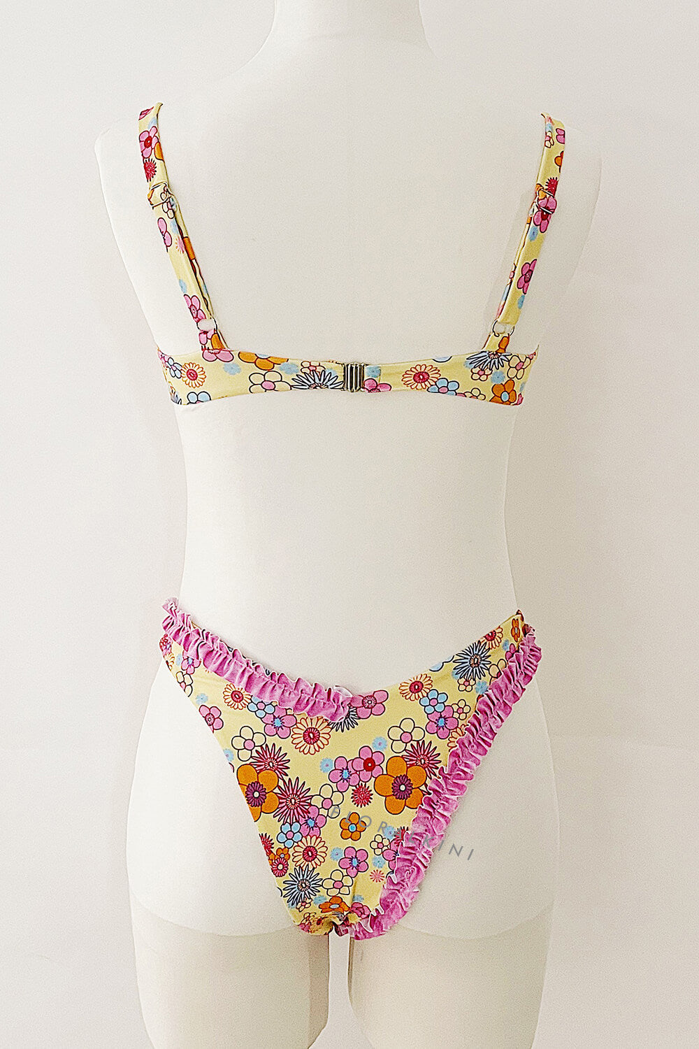 Yellow Floral Ruffled V Cut Bikini Bottoms