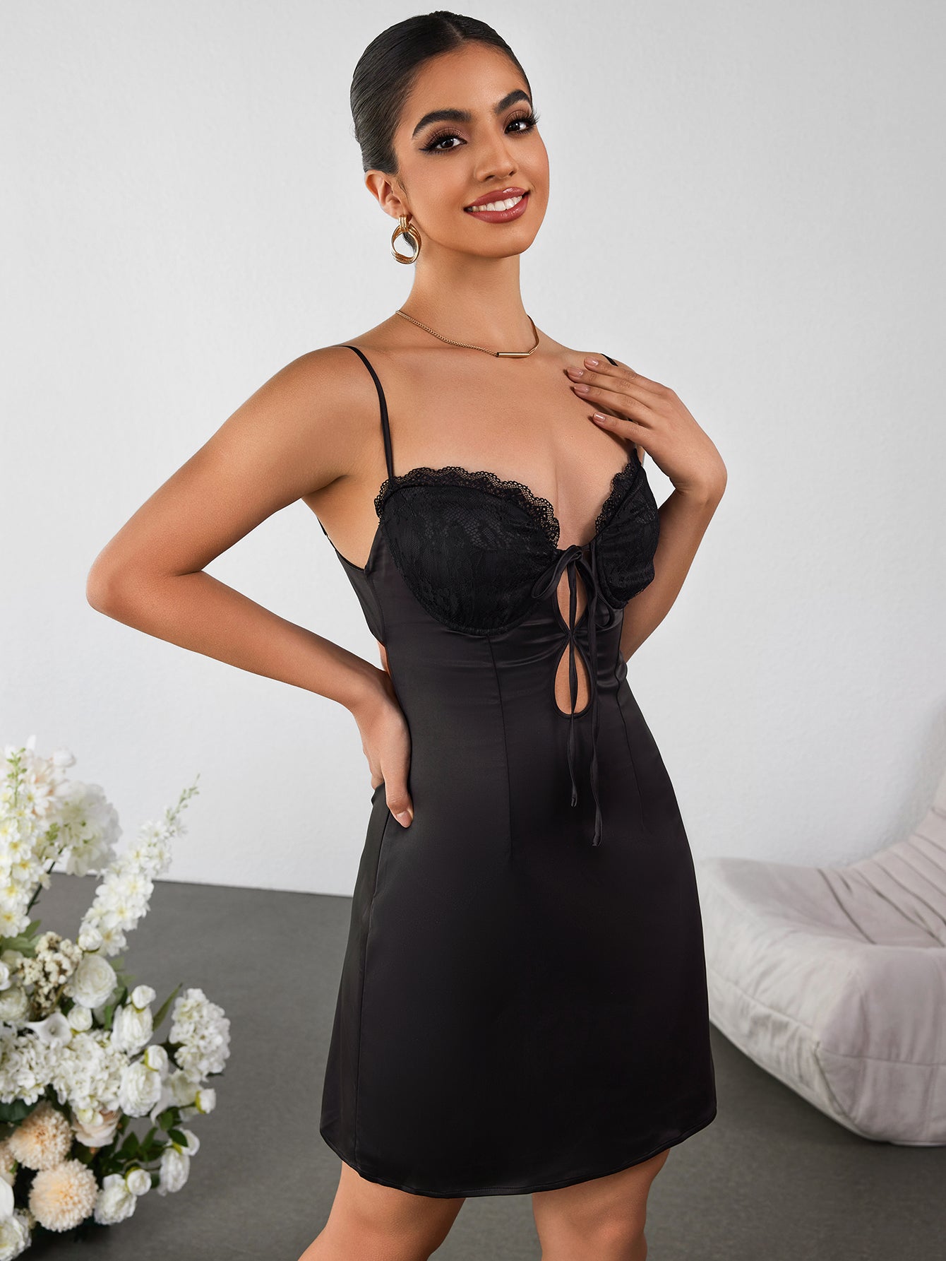 Sexy Cut-out Backless Lace Slip Dress