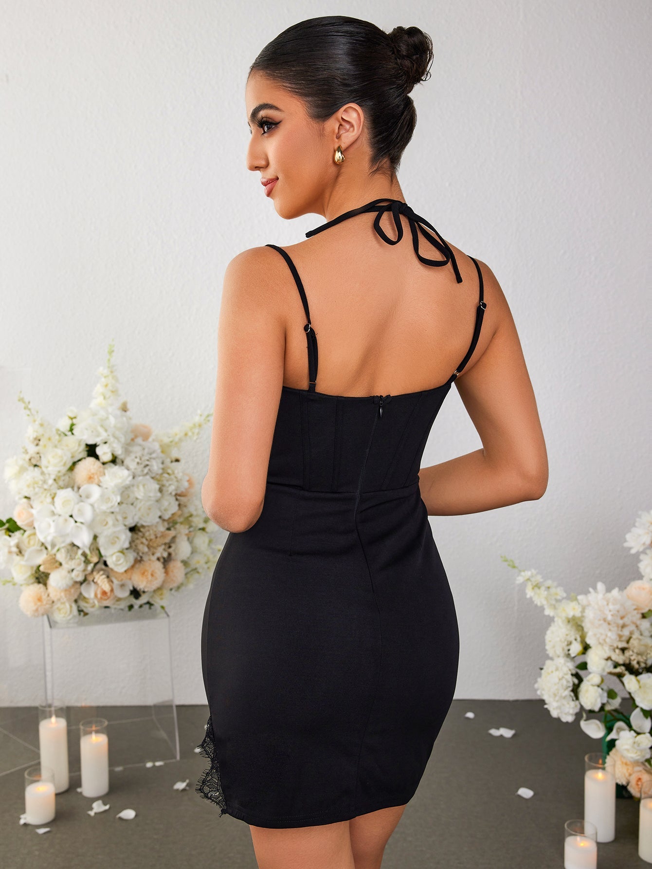 Eyelash Lace Trim Bustier Cami Dress