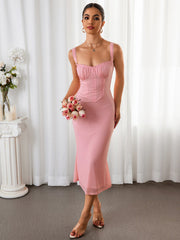 Mesh Lace Trim Slip Midi Dress