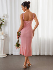 Mesh Lace Trim Slip Midi Dress