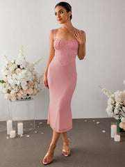 Mesh Lace Trim Slip Midi Dress