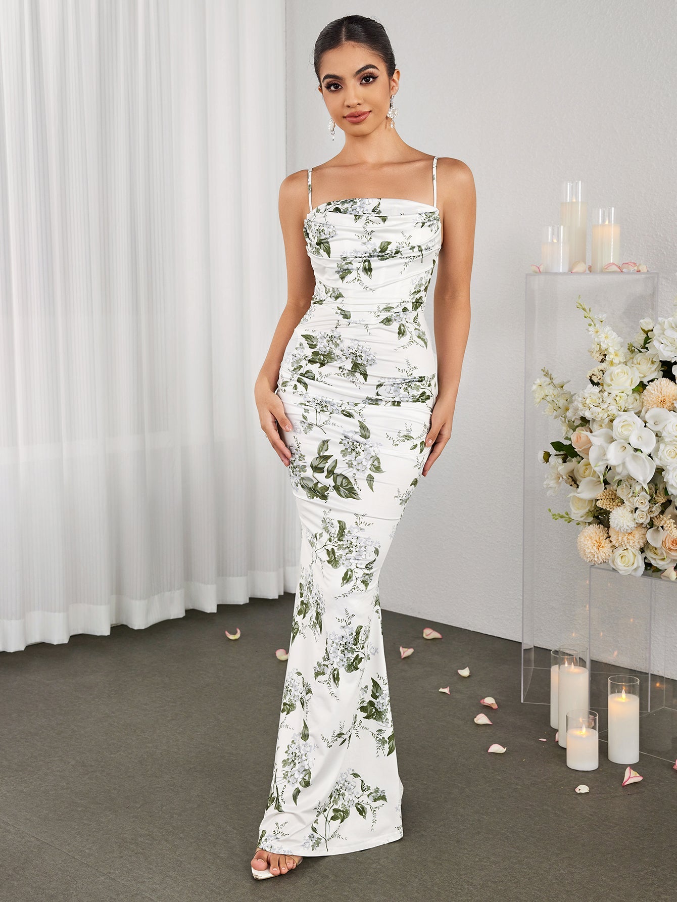 Print Slip Bodycon Gown Maxi Dress