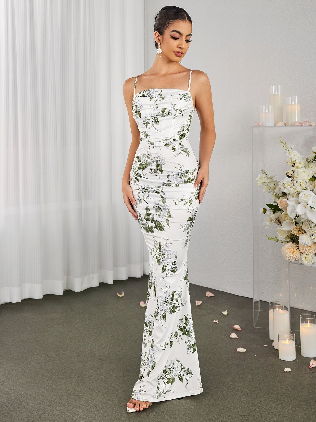 Print Slip Bodycon Gown Maxi Dress