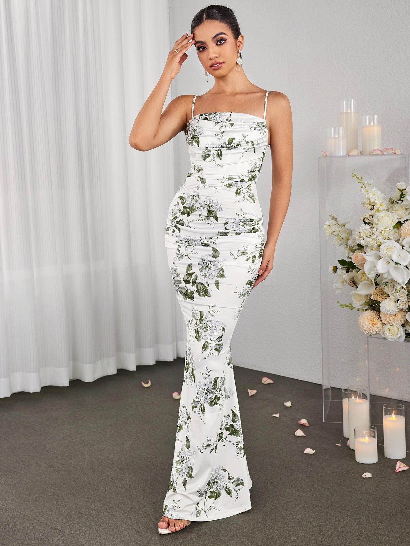 Print Slip Bodycon Gown Maxi Dress