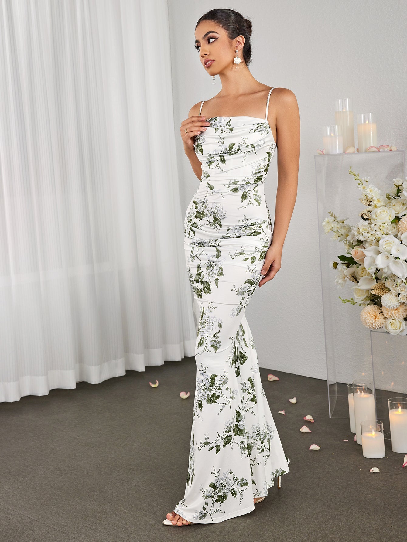 Print Slip Bodycon Gown Maxi Dress