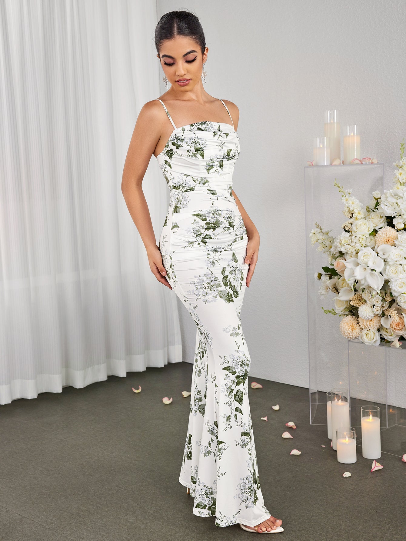 Print Slip Bodycon Gown Maxi Dress