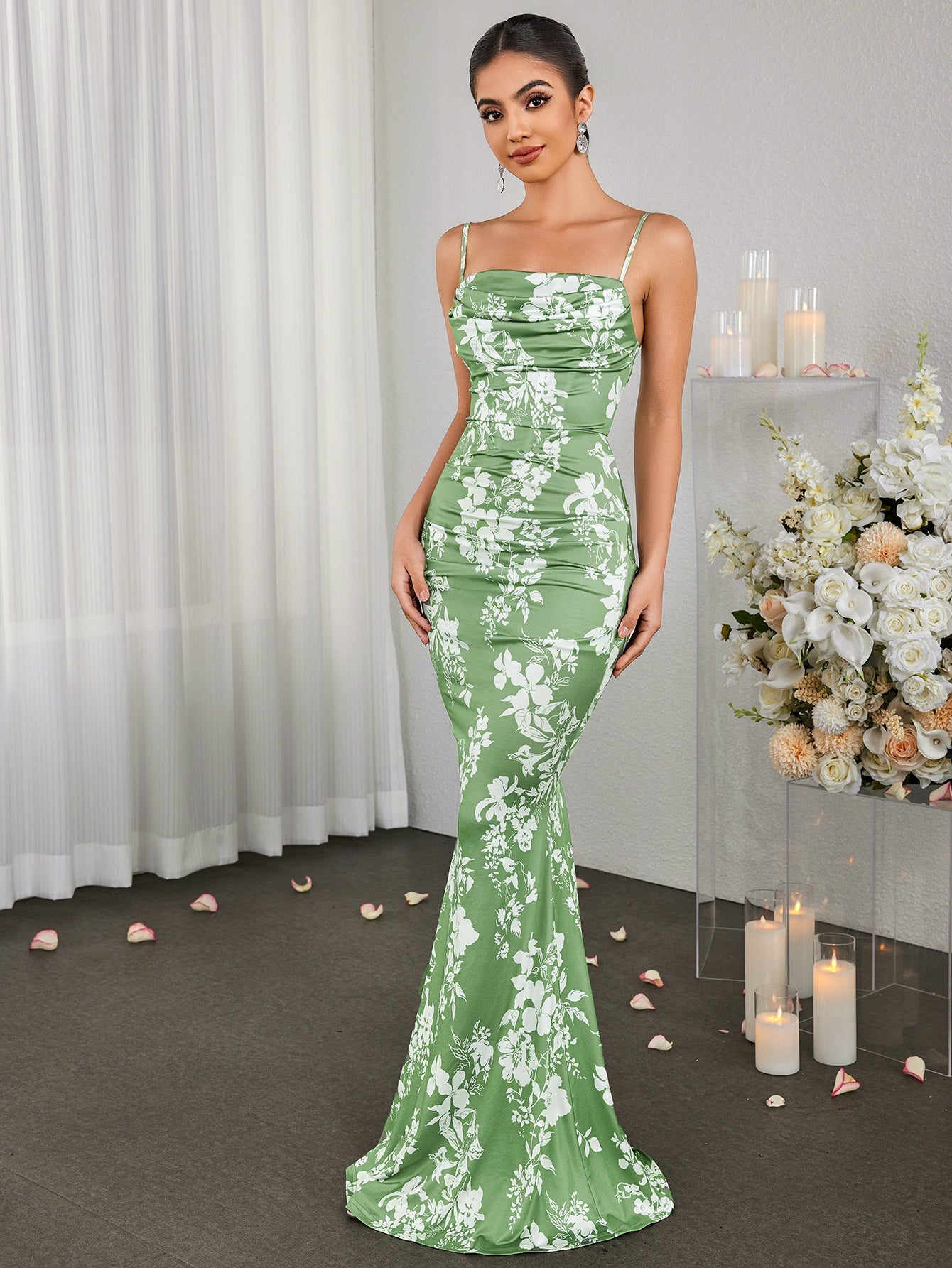 Print Slip Bodycon Gown Maxi Dress