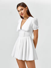 Lace-Trim Puff-Sleeve Mini Dress