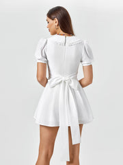 Lace-Trim Puff-Sleeve Mini Dress