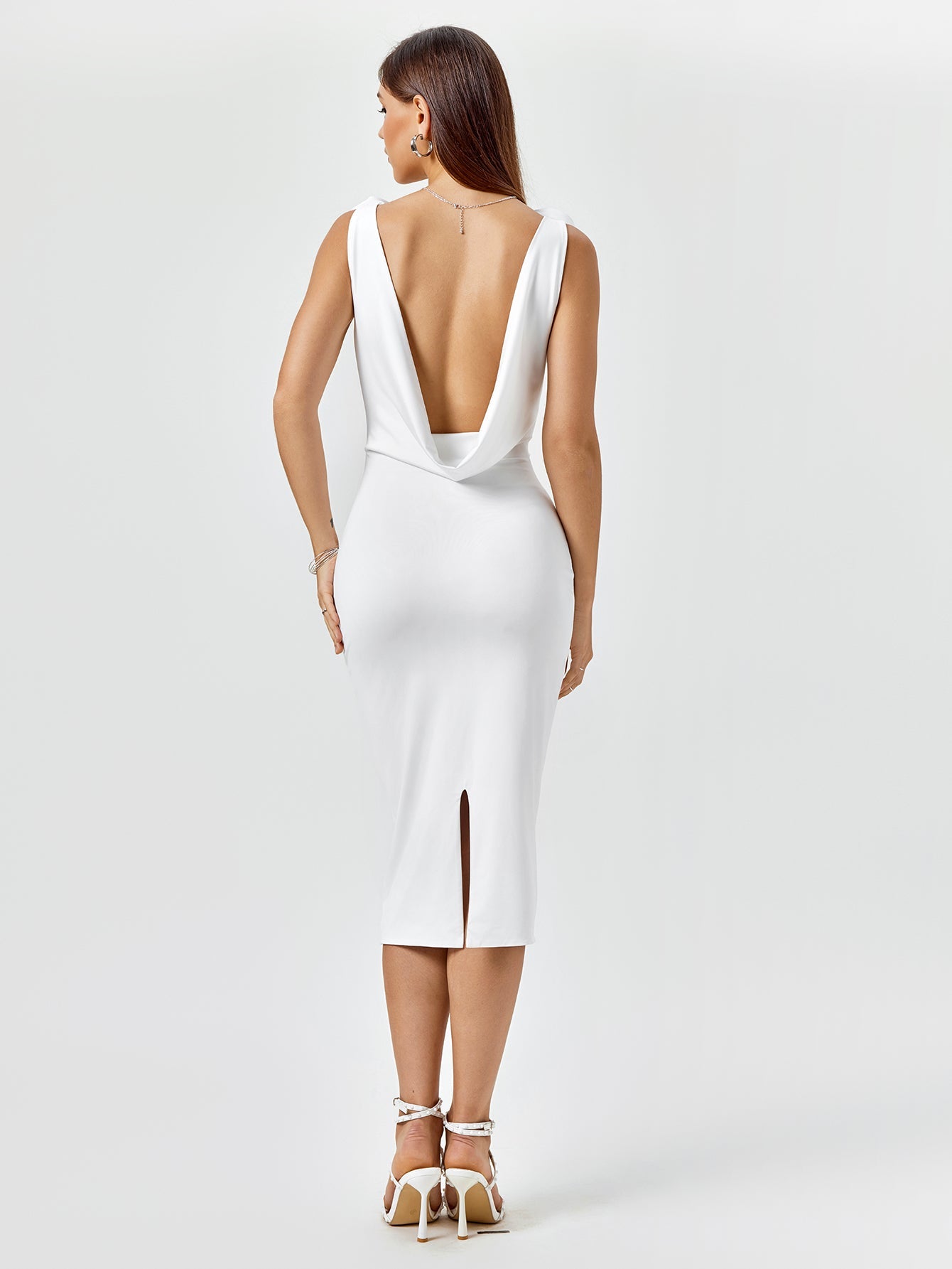 V-Neckline Ruched Cap Sleeve Midi Dress