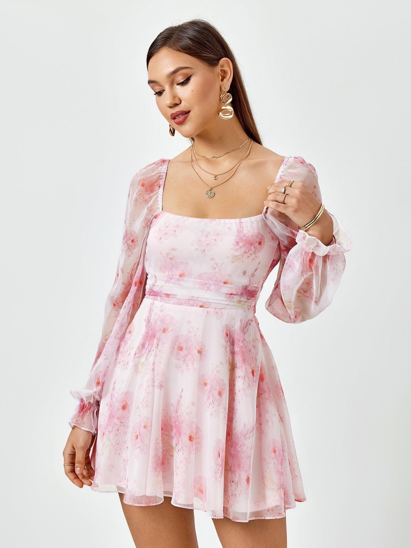 Blush Floral Chiffon Dress
