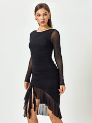Sultry Noir Ruffled Hem Cocktail Dress