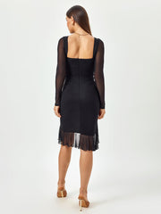 Sultry Noir Ruffled Hem Cocktail Dress