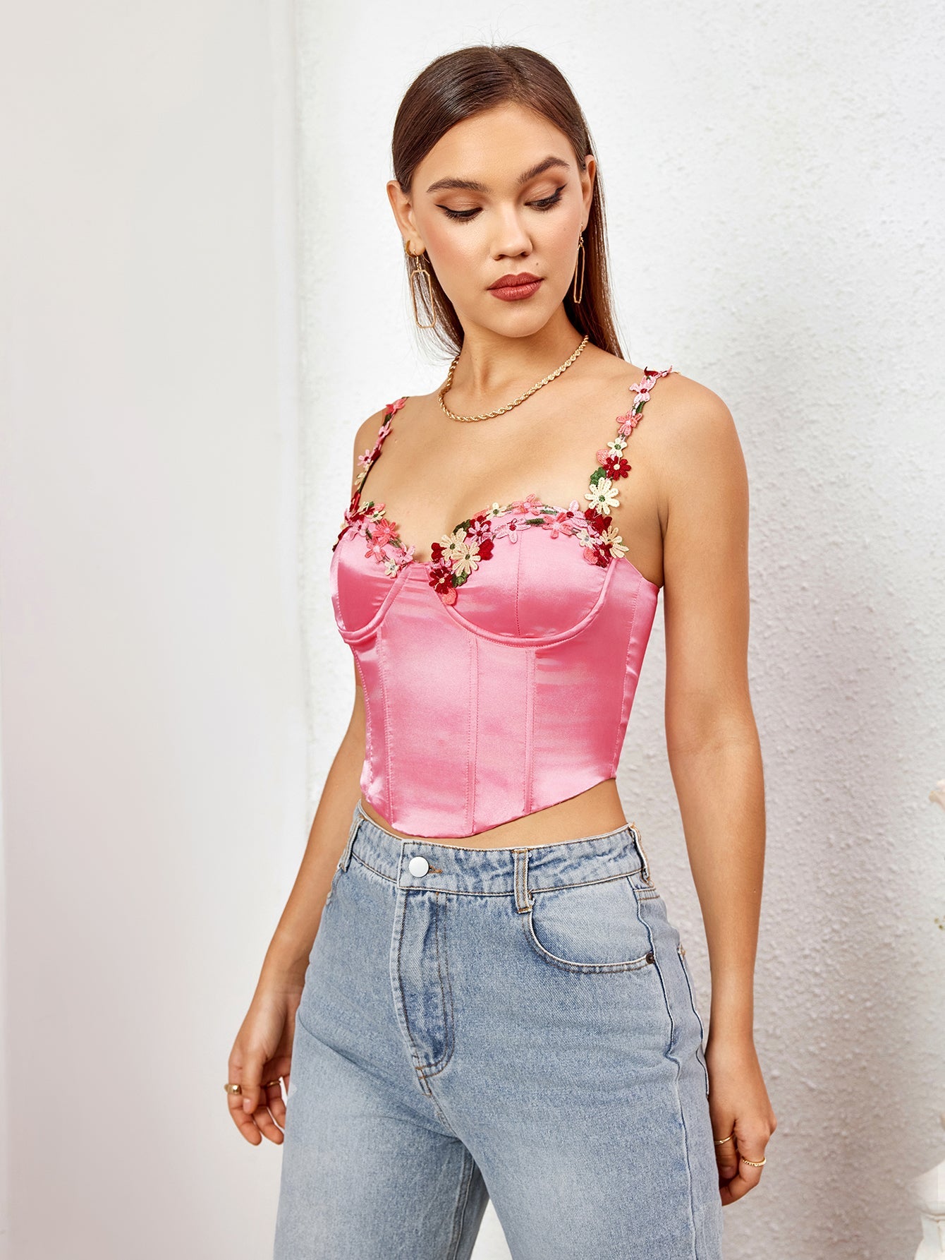 Blossoming Charm Satin Crop Top