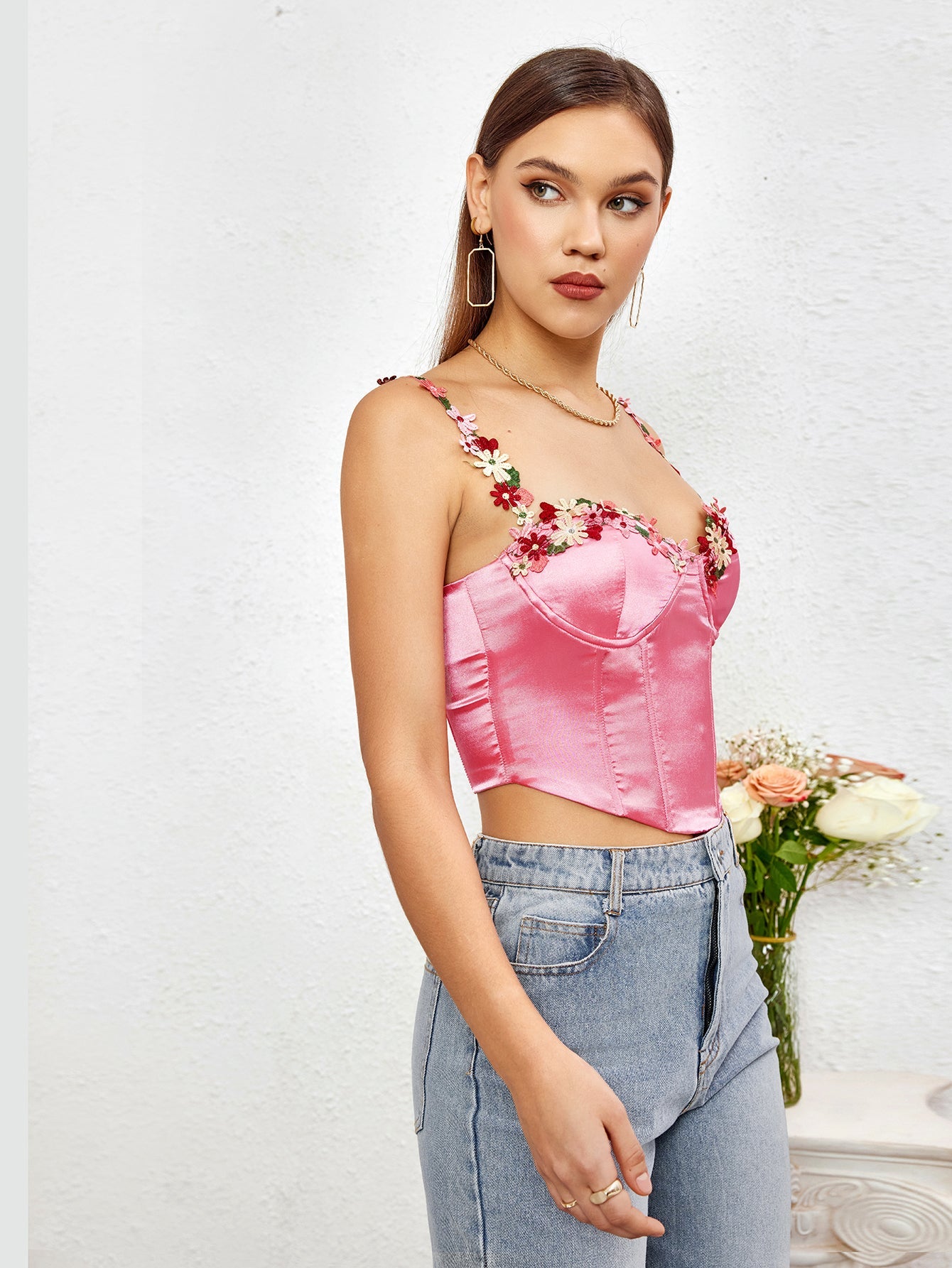 Blossoming Charm Satin Crop Top