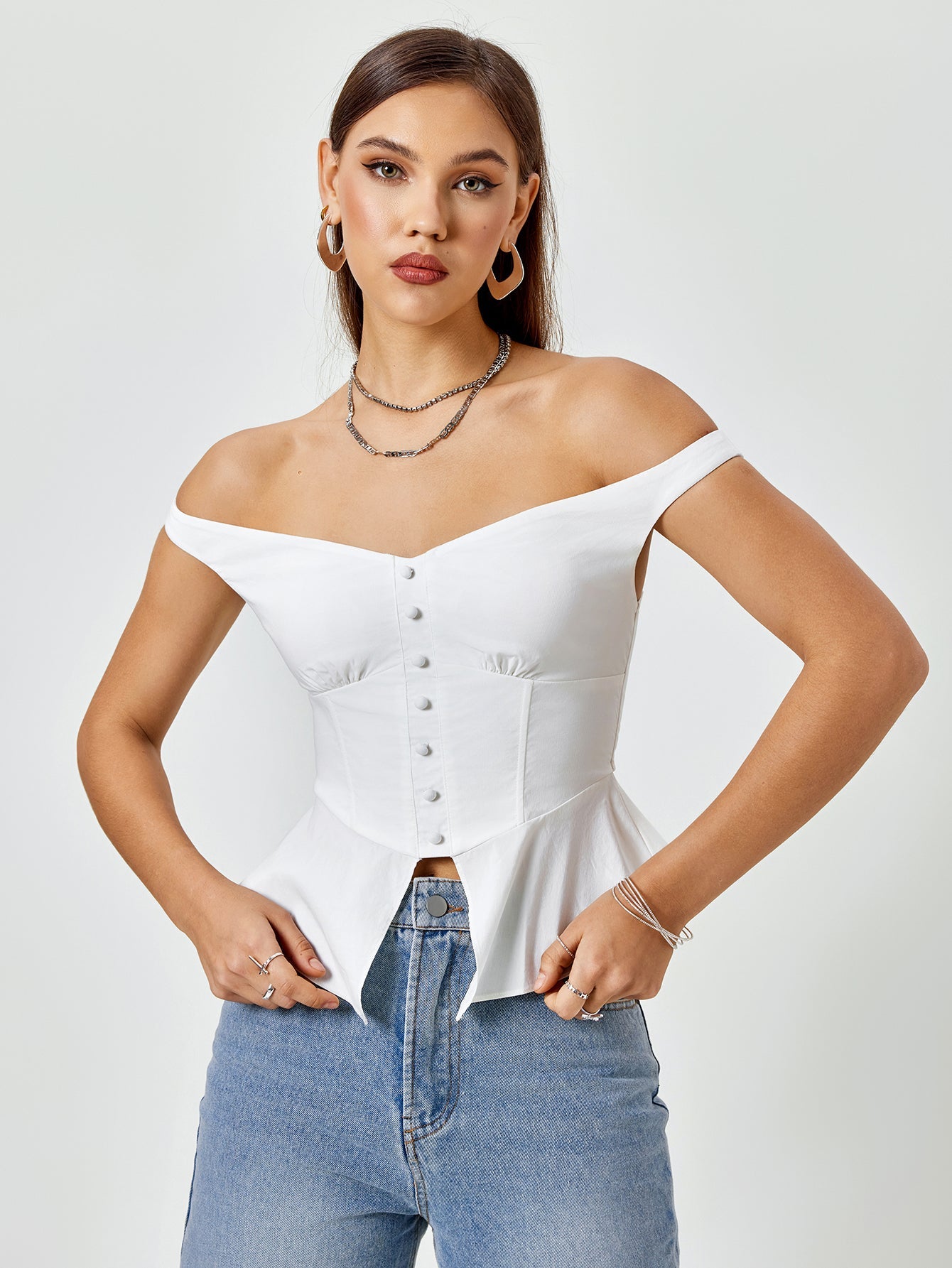 Sculpted Elegance Peplum Bustier Top
