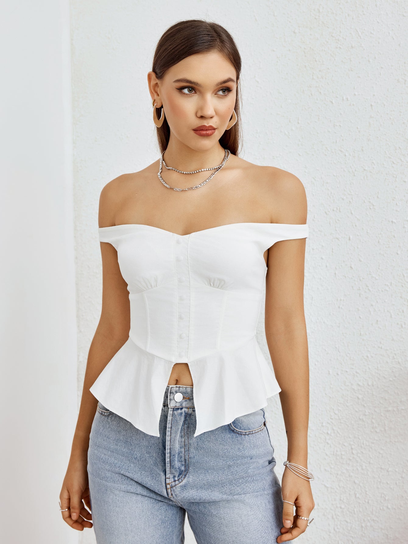 Sculpted Elegance Peplum Bustier Top