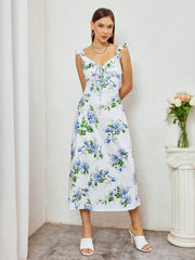 Floral Print Ruffle Strap Midi Sundress