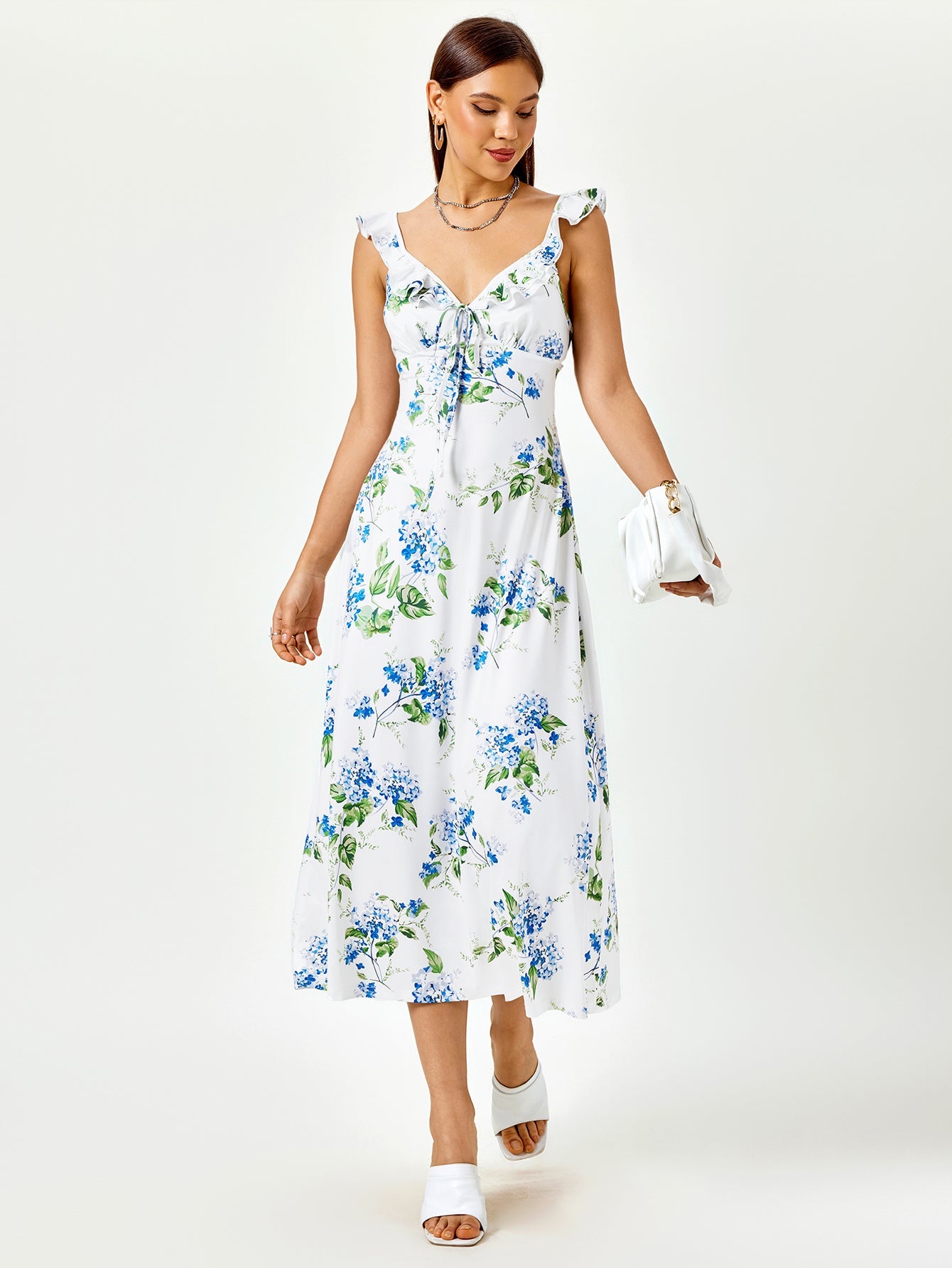 Floral Print Ruffle Strap Midi Sundress