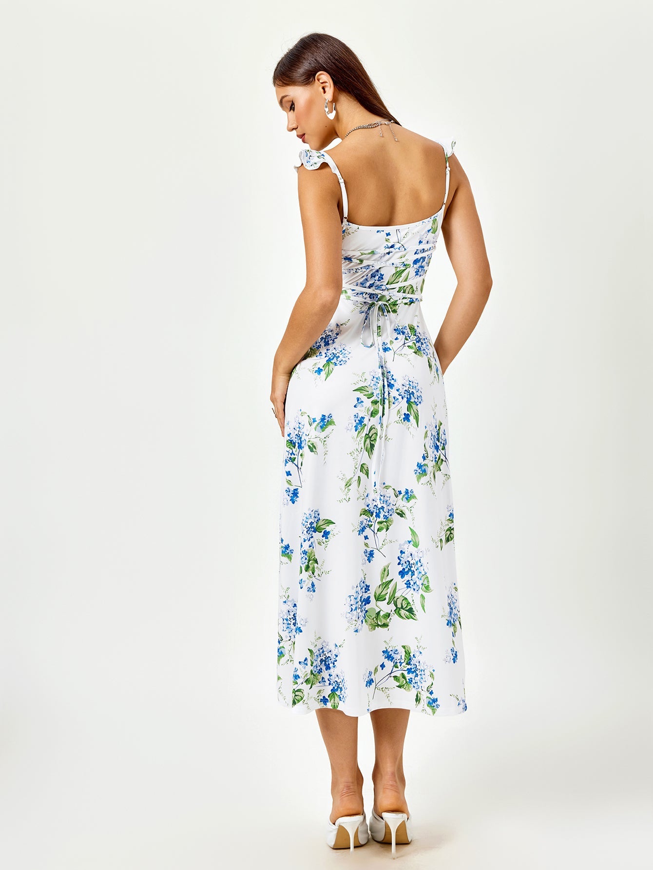 Floral Print Ruffle Strap Midi Sundress