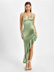 Asymmetrical Ruffle Satin Dress