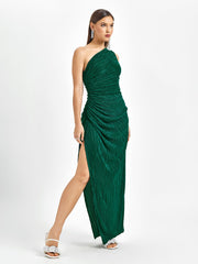 Pleated One-Shoulder Evening Gown Dress