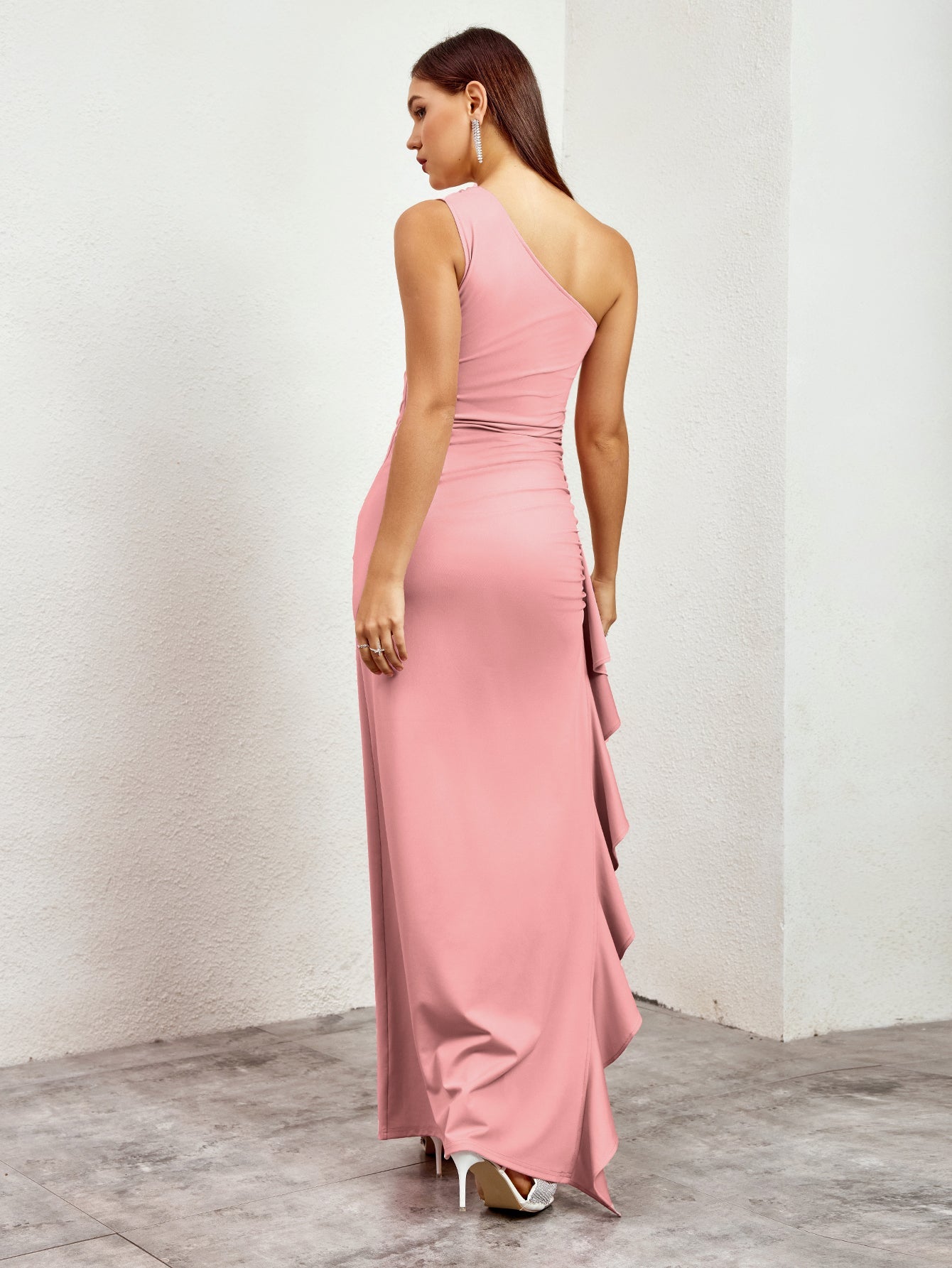 One-Shoulder Ruffle Gown Dress