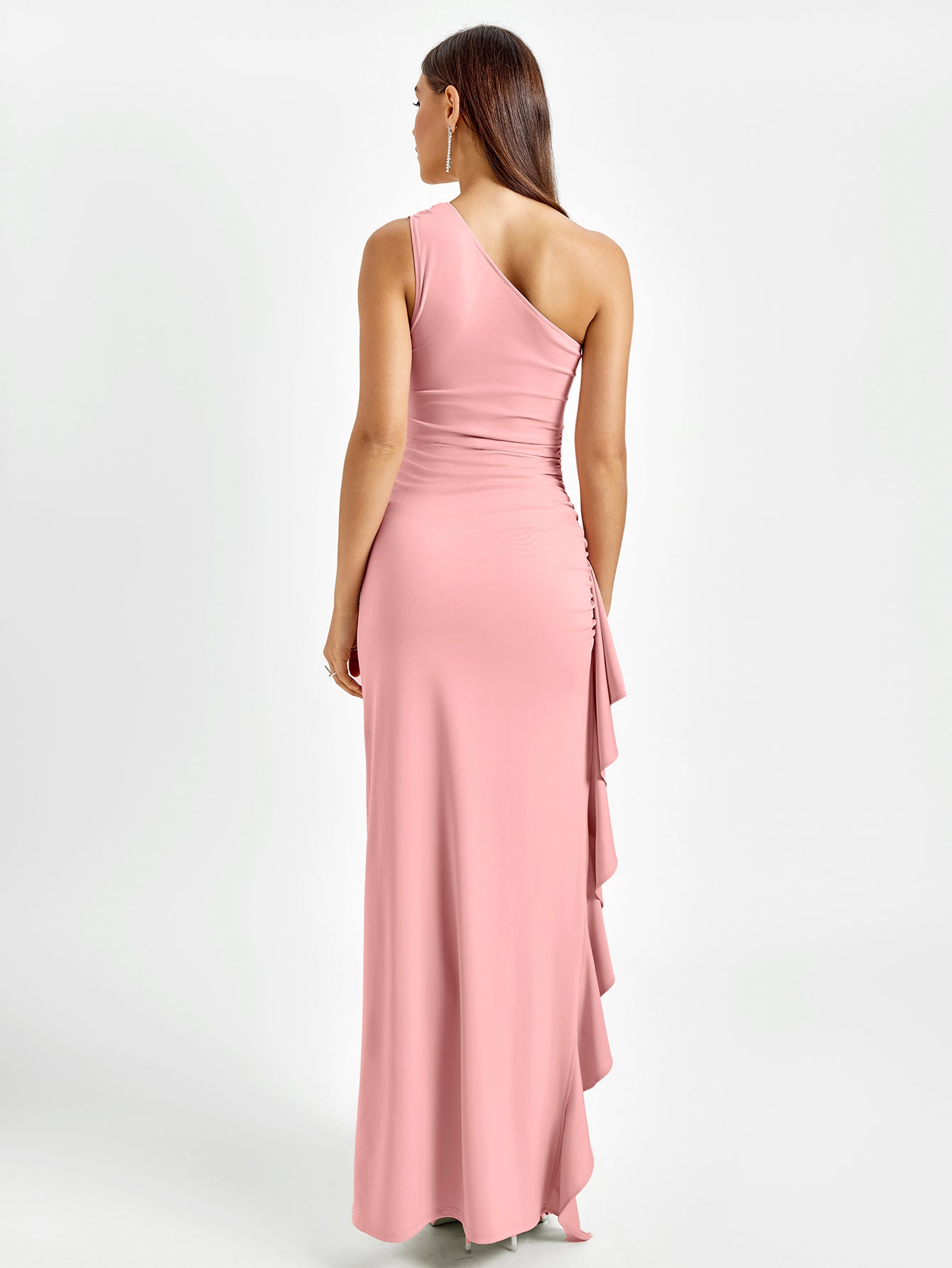 One-Shoulder Ruffle Gown Dress