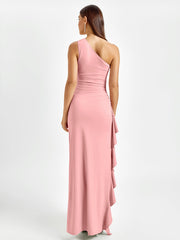 One-Shoulder Ruffle Gown Dress