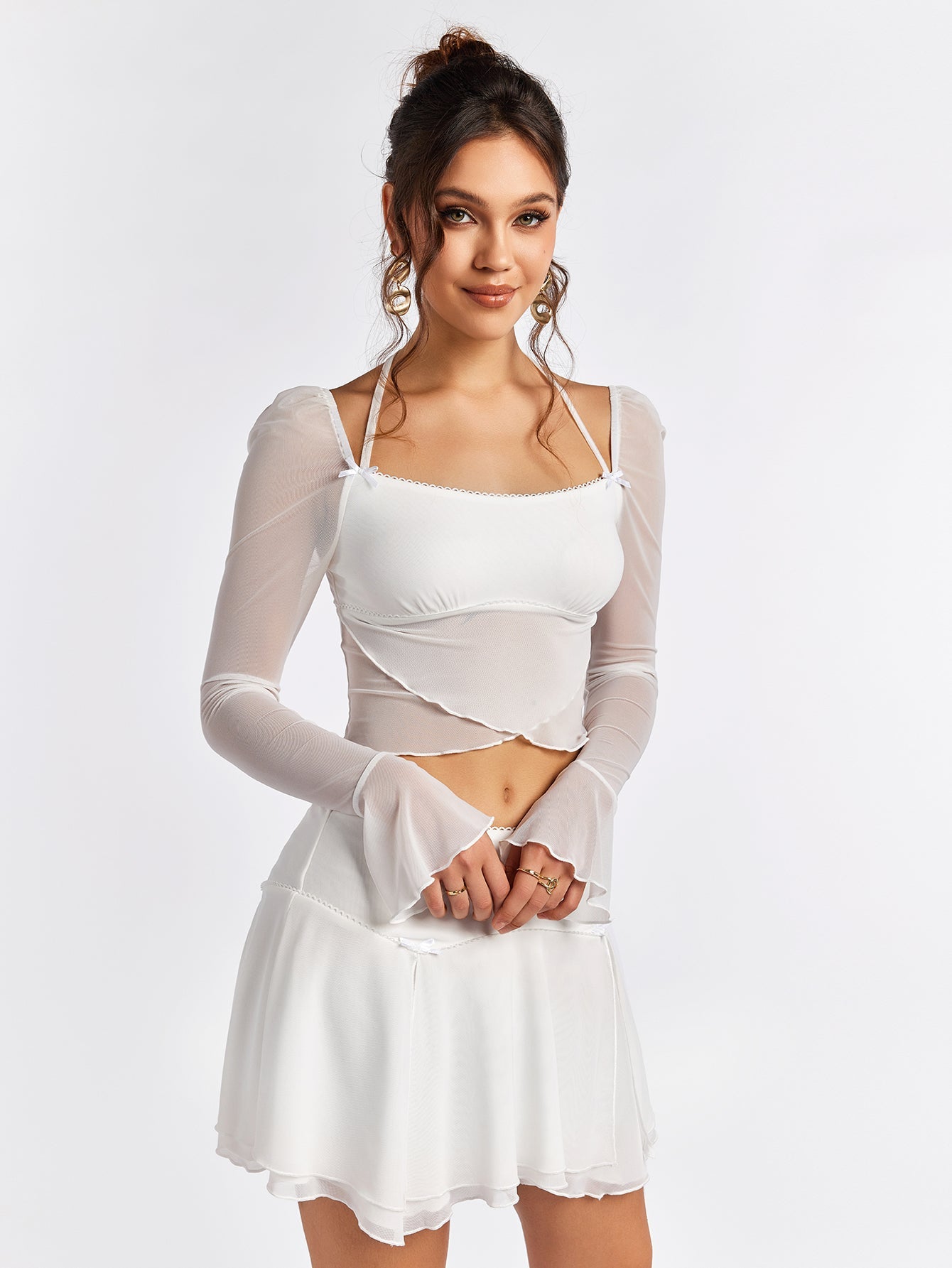 Sheer Sleeve Dress Set