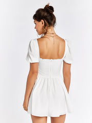 Summer Breeze White Puff Sleeve Skater Dress