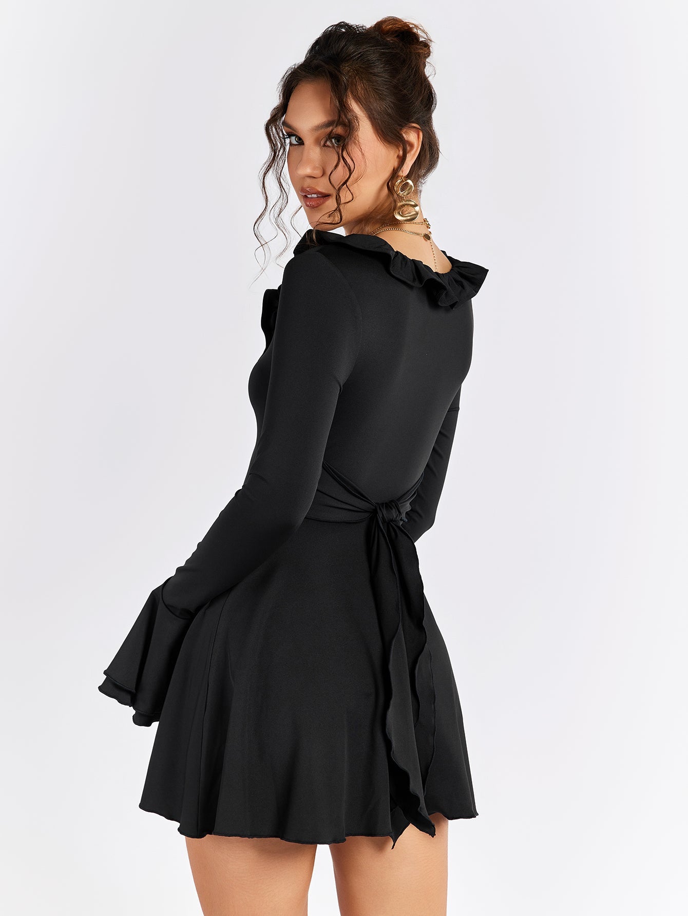 Long Sleeve Ruffle Flared Dress