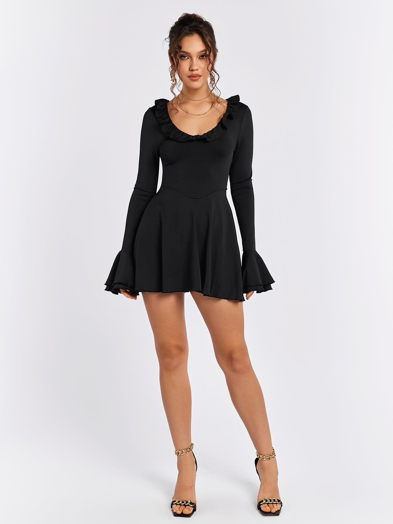 Long Sleeve Ruffle Flared Dress