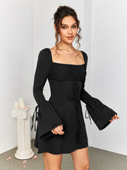 Bell-Sleeve Drawstring Dress