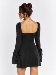 Bell-Sleeve Drawstring Dress