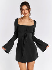 Bell-Sleeve Drawstring Dress