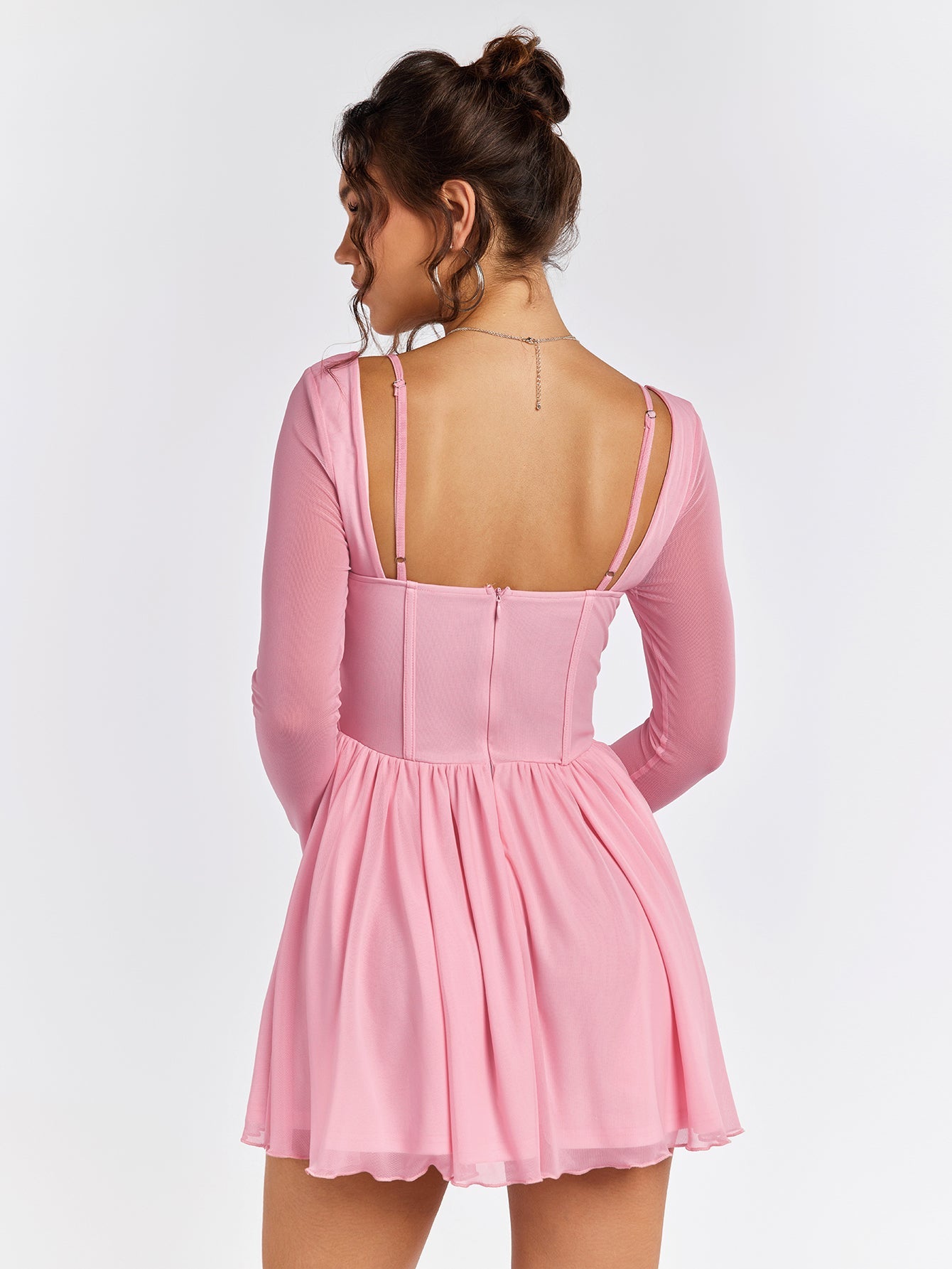 Sheer Sleeve Pink Skater Dress