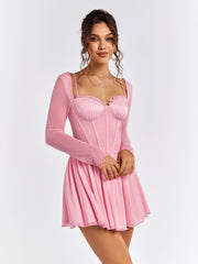Sheer Sleeve Pink Skater Dress