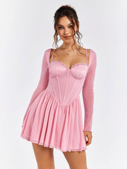 Sheer Sleeve Pink Skater Dress