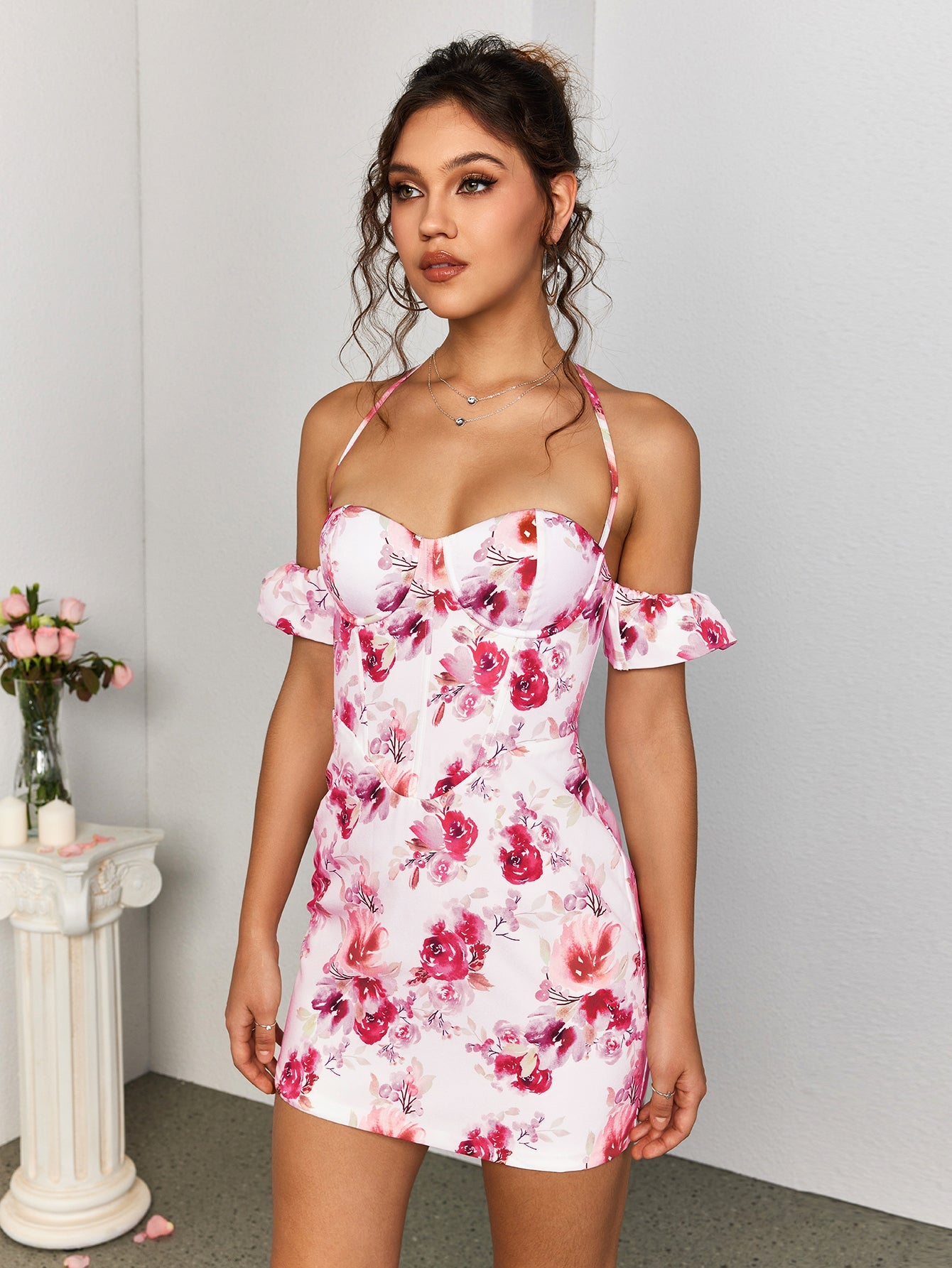 Off-Shoulder Floral Mini Dress