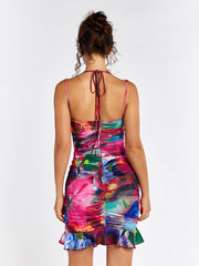 Abstract Cut-Out Ruffle Dress