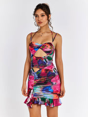 Abstract Cut-Out Ruffle Dress