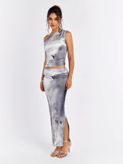 Silvered Smoke Asymmetrical Gown Dress