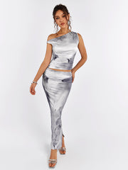 Silvered Smoke Asymmetrical Gown Dress