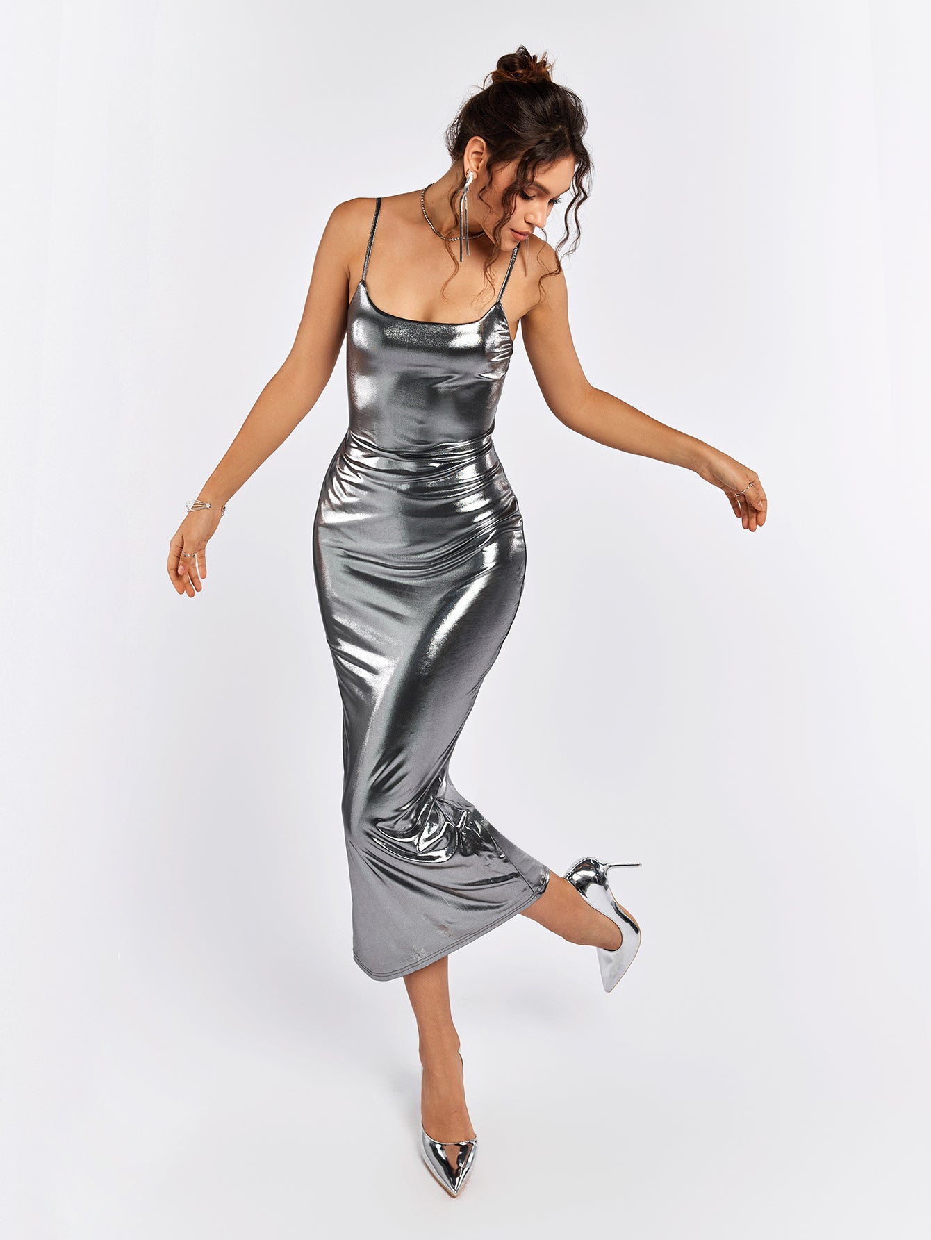 Metallic Sheen Slip Dress