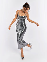 Metallic Sheen Slip Dress